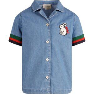 Gucci Kids Stone Bleached Denim Shirt Light Blue 544561